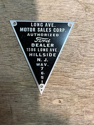 Vintage Ford Car Dealer Metal Nameplate Emblem Badge Long Ave Sales Hillside NJ • $15