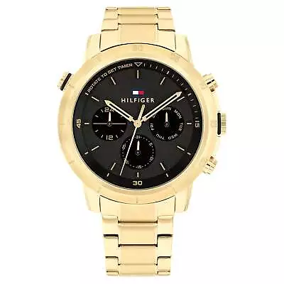 Tommy Hilfiger Gold Steel Black Dial Multi-function Men's Watch - 1792109 • $279