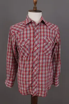 Vintage Wrangler Western Red Check Long Sleeve Pockets Overshirt Shirt Size M • $49.99