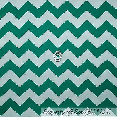 BonEful Fabric Cotton Green White Chevron Stripe Michigan State Irish DT SCRAP • $0.65