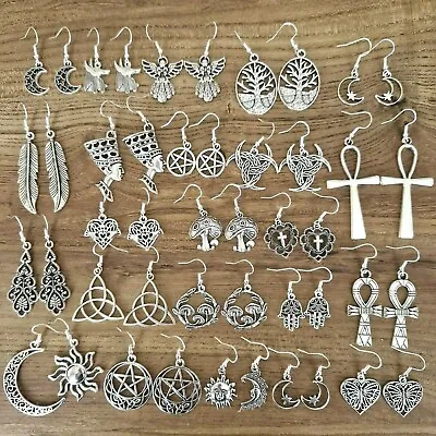 £2.99 • Buy Dangle Drop Wicca Pagan Boho Symbol Vintage Xmas Gypsy Tibetan Silver Earrings