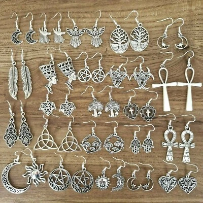 £2.99 • Buy Dangle Drop Wicca Pagan Boho Symbol Vintage Xmas Gypsy Tibetan Silver Earrings