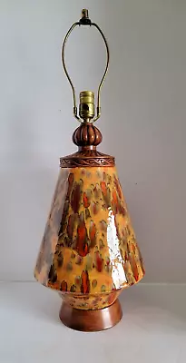 Vtg Mid Century Modern Orange & Yellow Drip Glaze Ceramic Table Lamp • $180