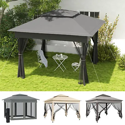 3 X 3(m) Garden Metal Gazebo Party Canopy Tent Shelter W/ Net Curtain • £121.99