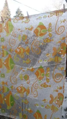 Vintage 60s 70s Angel Fish Flowers Clear Shower Curtains (2) Orange Yellow Green • $50