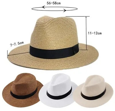 Men Women Straw Panama Hat Jazz Fedora Trilby Cuban Sun Cap Wide Brim Floral • $6.98