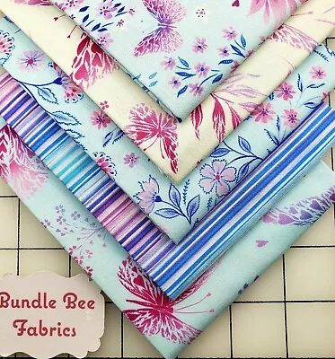 FLY BY BUTTERFLY~MICHAEL MILLER 🦋Blue Fat Quarter Bundle Of (5) New 100% Cotton • $12.99