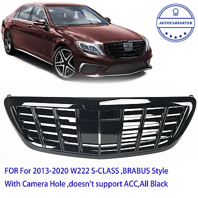 All Black Grill For 2013-2020 Mercedes Benz S-Class W222 S400 S500 W/Camera Hole • $140.59