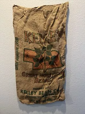 Vintage Kelley Great Northern Beans 100 LB Burlap Sack Railroad Bag Nebraska • $18