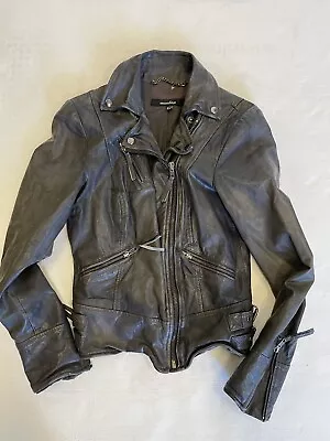 Muubaa Cool Girl Shrunken Leather Moto Jacket In Smoke Black Size 4 $495 • $150