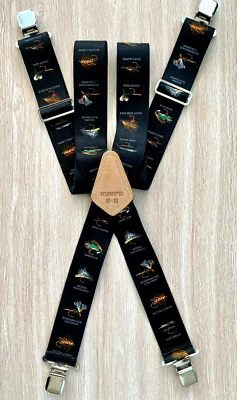 £19.95 • Buy KUNYS SP-15 Black Heavy Duty Trouser Work Braces Suspenders Fly Fishing Design