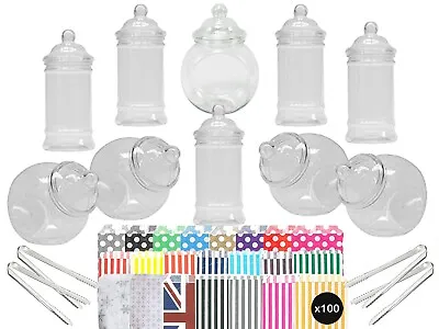 10 Small Plastic Sweet Jars 4 Tongs 50/100 Bags For Truly Sweet Candy Buffet • £15.29