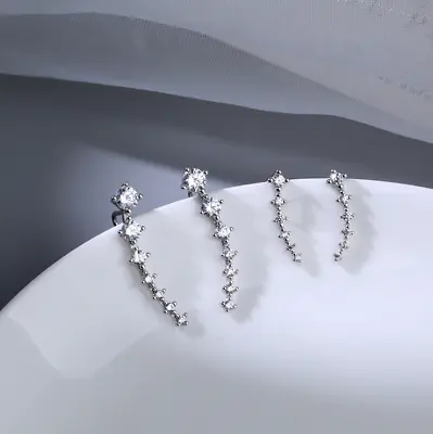 Women 925 Sterling Silver Ear Vine CZ Crawler Cuff Climber Hook Earrings Gift  • $10.95