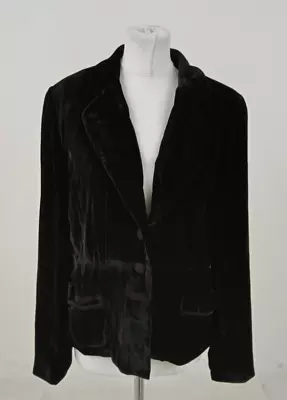 August Silk Women's Blazer Size L Black Velvet Collar Long Sleeve Lined Used F1 • £9.99
