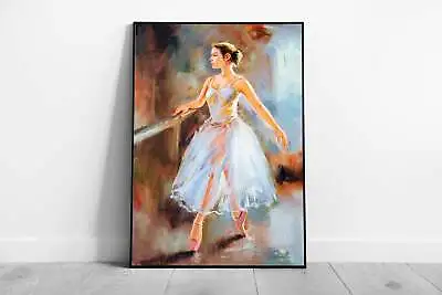 Ballet Dancer Practicing In White Dress Wall Art Print On Paper Framed Picture • £16.97