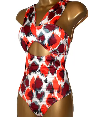 Orange Brown White Primark Cut Out Wrap Swimsuit Size 10 Swimwear • £4.99