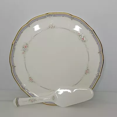 Vintage Set Mikasa Bone China 12  Cake Plate And Server Romantic Garden  • $24.02