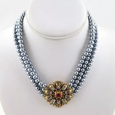 Vintage MMA Metropolitan Museum Of Art 3 Strand Necklace Faux Pearl Gold Plated • $150