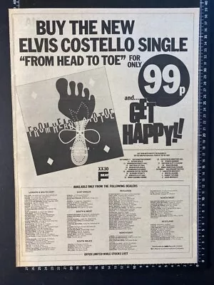 Elvis Costello - Head To Toe -  1982 Vintage Advert Poster L184 • $16.17