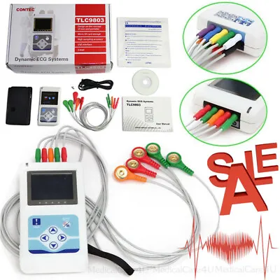 Handheld 24 Hours Dynamic ECG Holter 3 Channel EKG Recorder 12 Leads Software • £266