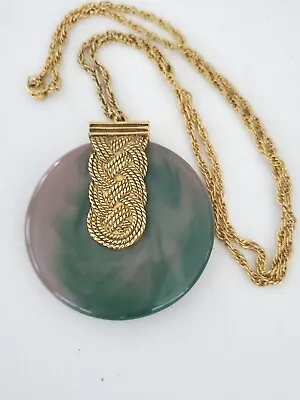 Max Factor Perfume Pendant  Marbled Jade Green Sachet Compact 26  Chain Necklace • $19.99