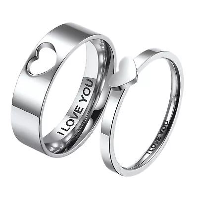 2pcs Couple Matching Heart Promise Rings I Love You Engagement Wedding Band Gift • $15.99