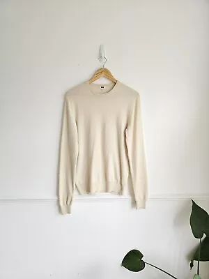 Men's Sweater Uniqlo 100% Pure Cashmere Jumper Knit Size S 8 Cream • £22.90