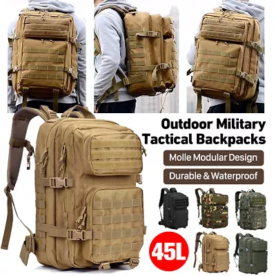 45L Military Tactical Backpacks Army Camping Molle Bag Hiking Rucksack Outdoor • $35.39