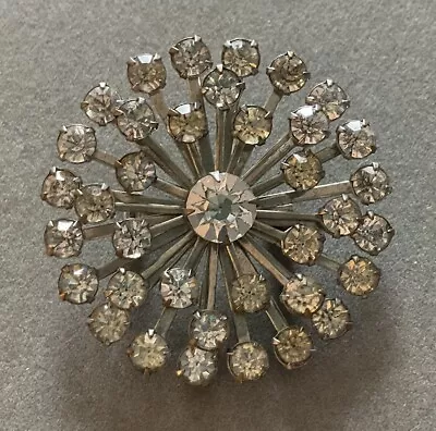 Vintage Silver Tone Tiered Round Brooch With Clear Rhinestones  050124 • $19.99