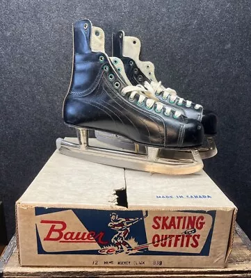 Vtg 1950s Bauer Leather Hockey Skates Size 12 W/ Original Box NOS Canada • $95