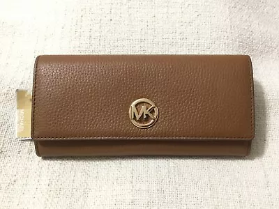 New Women’s Michael Kors Fulton Luggage Leather Flap Continental Wallet • $119.99