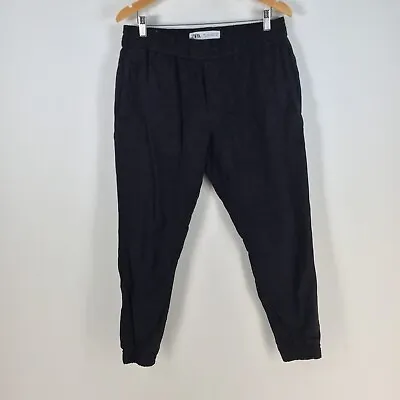 Zara Mens Jogger Pants Size L Black Tapered Stretch Pockets Cotton Blend 077007 • $24.95