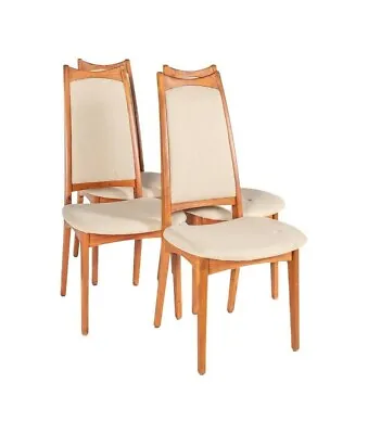 D Scan Style Mid Century High Back Teak Dining Chairs - Set Of 4 • $2047
