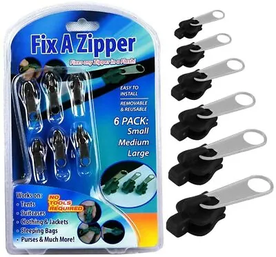 6pcs Fix A Zipper Zip Slider Rescue Instant Repair Replacement Kit Bag Tent Home • £5.99