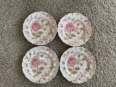 Set Of 4 Johnson Bros Rose Chintz Ironstone 6 Inch Round Plates Free Ship • $39.99