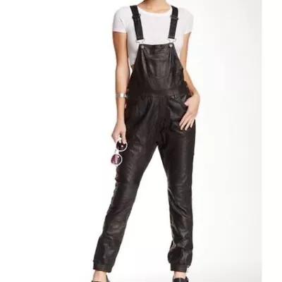 One Teaspoon Johnny Ringo Leather Overalls Jumpsuit Black Joggers XX Small 6 • $99.99