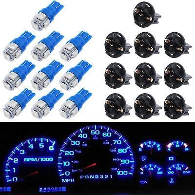 10X Blue T10 194 LED Bulbs For Instrument Gauge Cluster Dash Light W/ Sockets • $9.68