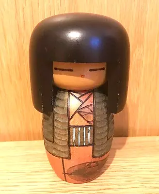 Japanese Kokeshi Doll Kisaku Autumn Leaves Carved Wooden Signed H13cm • £30.75