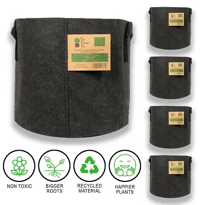 5 X ROUND BLACK FABRIC POTS CLOTH BAG GROW HYDROPONICS UK 5PCS MANY SIZES • £21