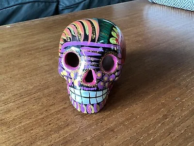 Small Mexican Sugar Skull Ornament Day Of The Dead Decor - Black & Multicolour • £12