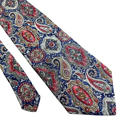 Van Heusen 417 Blue Red Paisley Print Short Wide Silk Tie • $14.25