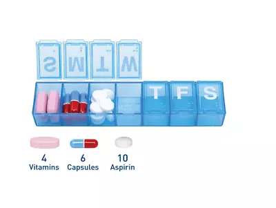 Weekly (7-Day) Pill Organizer Vitamin Planner And Medicine Box Medium Compa Blue • $3.65