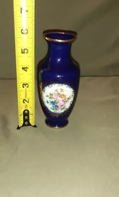 Limoges France Cobalt Blue Flowers/floral Design Porcelain Bud Vase • $22