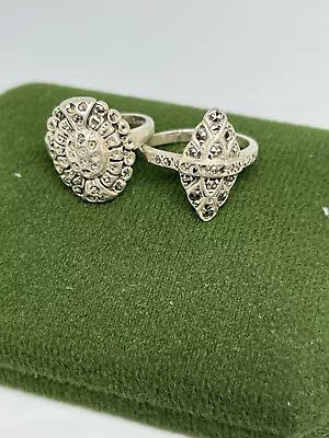 Vintage Sterling Silver Job Lot X 2 Marcasite Rings (some Stones Missing ) • £14.99