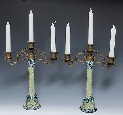 £930.61 • Buy Moorcroft Early Florian Ware Candle Sticks  Holders 12 7/8  Tall RARE C.1900