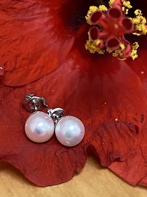 Japanese Akoya Pearl Stud Earings With 5.7mm Repurposed MIKIMOTO Pearls • $130