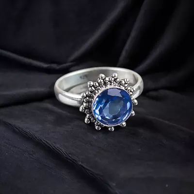 Lab Created Tanzanite Gemstone 925 Silver Ring Handmade Jewelry Ring • $11.03