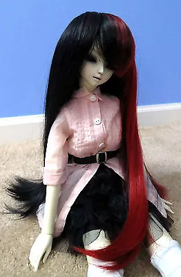 Doll Wig Long Straight Split Style Sara - Black Red BJD 7-8  And 8-9  Size • $14.95