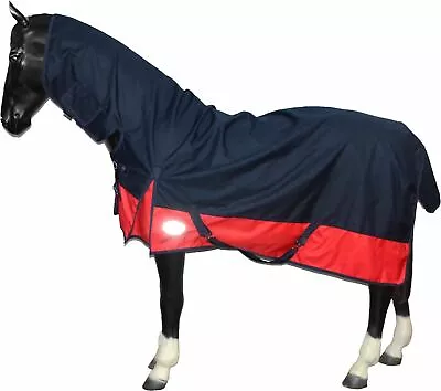 1200D Turnout Lightweight Horse Rug Waterproof Full Combo Neck Navy/Red 5'3 -6'9 • £46.19