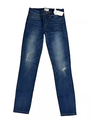 J. Crew Toothpick Jeans Size 24 Skinny Dark Wash Blue Distressed 27x27 NEW • $34.88